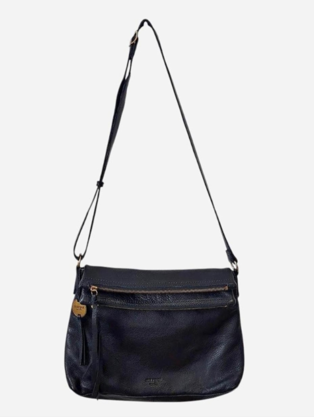 Margot New York Black Leather Purse, Gold Accents Shoulder Or Crossbody